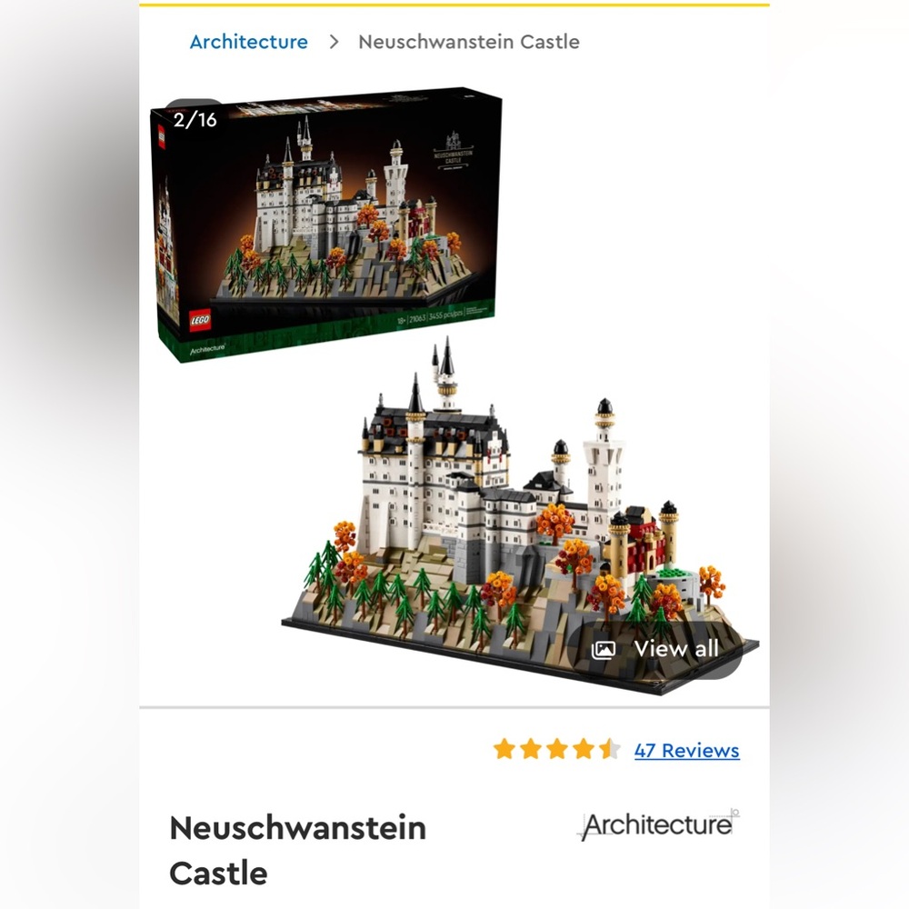 LEGO Architecture Neuschwanstein Castle with Black and White Details